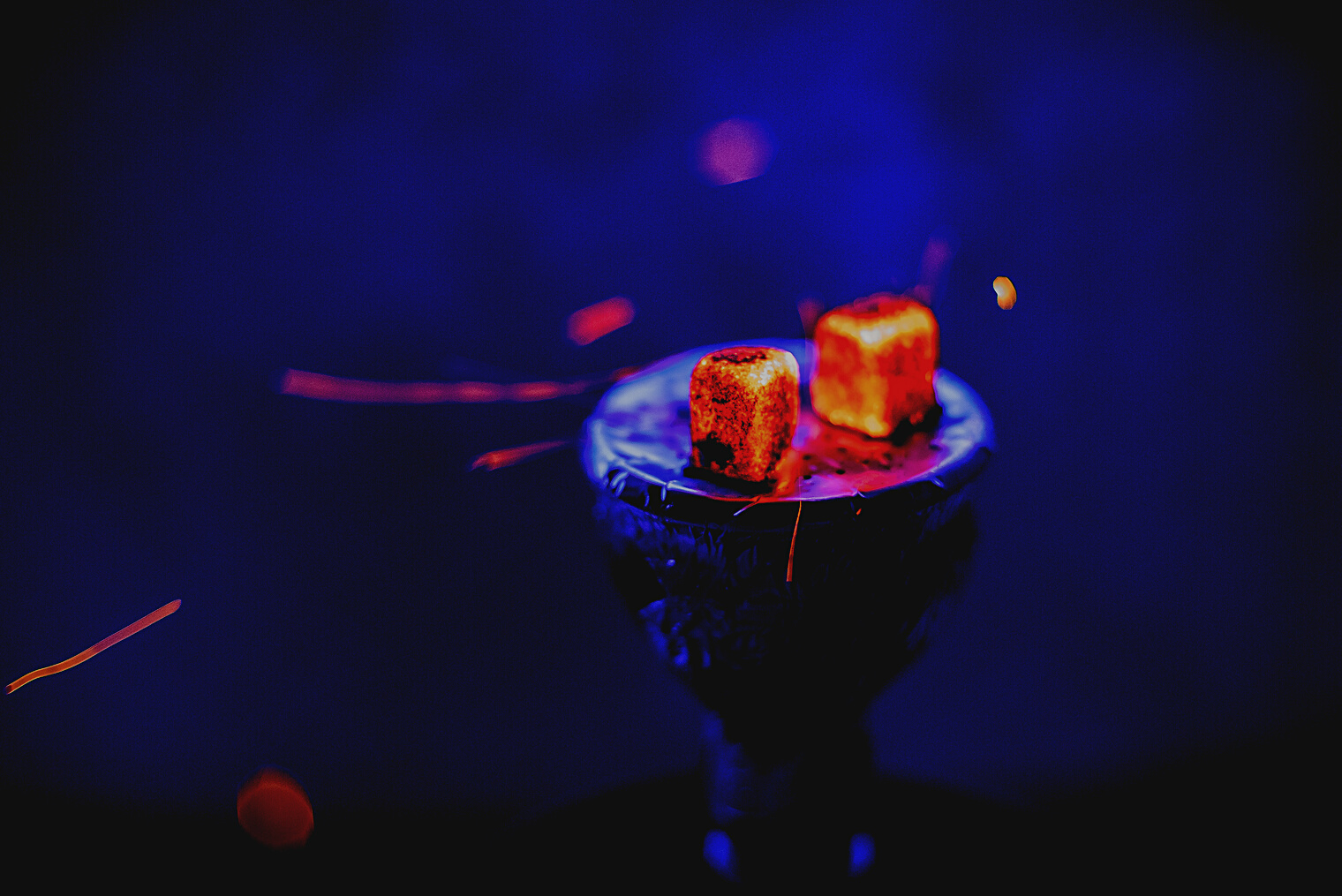 Hot Coals on the Bowl of the Hookah with Sparks